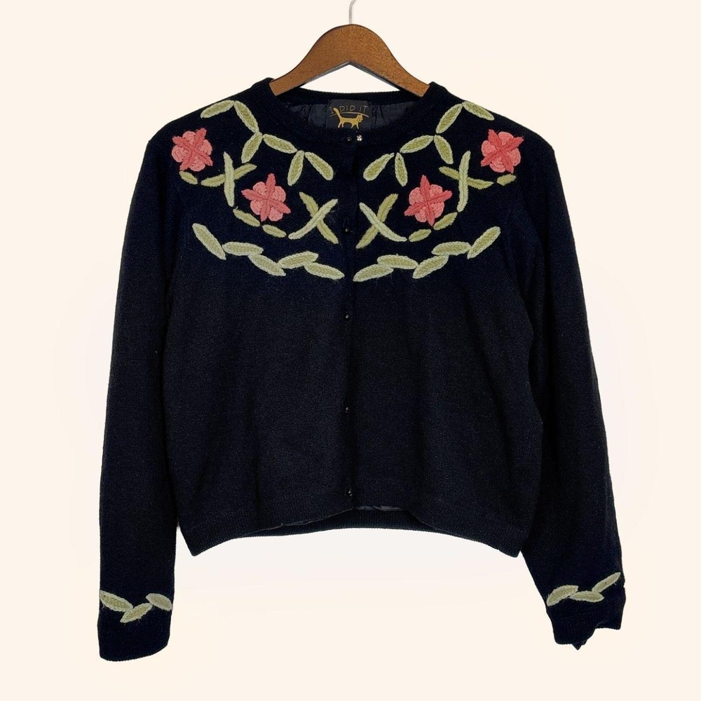 Vintage Embroidered Lambswool Angora Cardigan